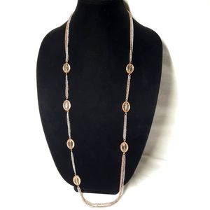 Ann Taylor Loft topaz crystal necklace bi tone chain A05